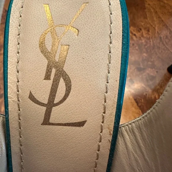 Yves Saint Laurent Blue Satin Slingback Heels